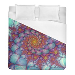 Fractals Abstract Art Cyan Spiral Vortex Pattern Duvet Cover (full/ Double Size) by Ravend