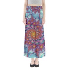 Fractals Abstract Art Cyan Spiral Vortex Pattern Full Length Maxi Skirt by Ravend