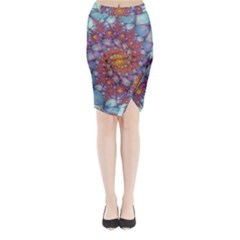 Fractals Abstract Art Cyan Spiral Vortex Pattern Midi Wrap Pencil Skirt by Ravend