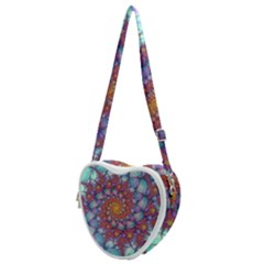 Fractals Abstract Art Cyan Spiral Vortex Pattern Heart Shoulder Bag by Ravend