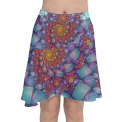 Fractals Abstract Art Cyan Spiral Vortex Pattern Chiffon Wrap Front Skirt by Ravend