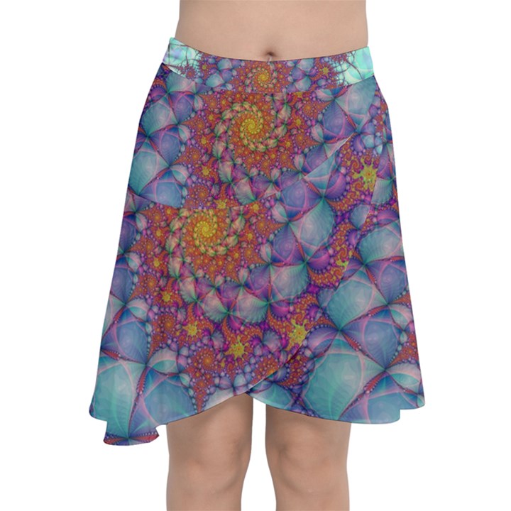 Fractals Abstract Art Cyan Spiral Vortex Pattern Chiffon Wrap Front Skirt