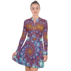 Fractals Abstract Art Cyan Spiral Vortex Pattern Long Sleeve Panel Dress by Ravend