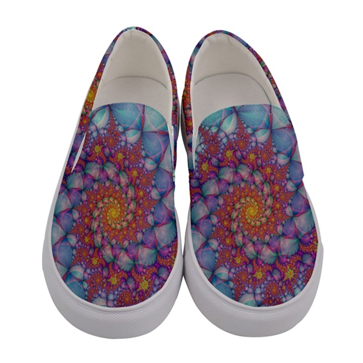 Fractals Abstract Art Cyan Spiral Vortex Pattern Women s Canvas Slip Ons