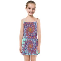 Fractals Abstract Art Cyan Spiral Vortex Pattern Kids  Summer Sun Dress by Ravend