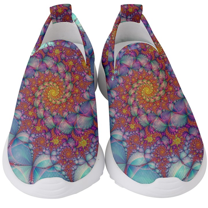 Fractals Abstract Art Cyan Spiral Vortex Pattern Kids  Slip On Sneakers