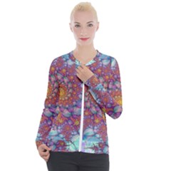 Fractals Abstract Art Cyan Spiral Vortex Pattern Casual Zip Up Jacket by Ravend