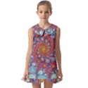 Fractals Abstract Art Cyan Spiral Vortex Pattern Kids  Pilgrim Collar Ruffle Hem Dress View1