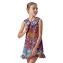 Fractals Abstract Art Cyan Spiral Vortex Pattern Kids  Pilgrim Collar Ruffle Hem Dress View2