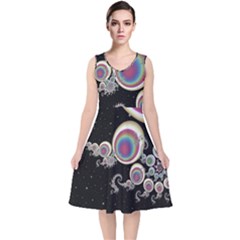 Fractal Math Abstract Abstract Art Digital Art V-neck Midi Sleeveless Dress  by Ravend