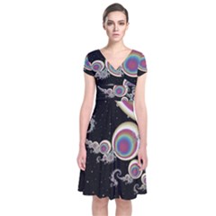 Fractal Math Abstract Abstract Art Digital Art Short Sleeve Front Wrap Dress by Ravend