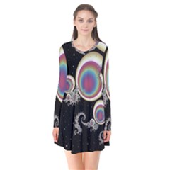 Fractal Math Abstract Abstract Art Digital Art Long Sleeve V-neck Flare Dress by Ravend