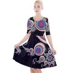 Fractal Math Abstract Abstract Art Digital Art Quarter Sleeve A-line Dress by Ravend