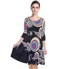 Fractal Math Abstract Abstract Art Digital Art Quarter Sleeve Waist Band Dress by Ravend