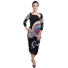 Fractal Math Abstract Abstract Art Digital Art Quarter Sleeve Midi Velour Bodycon Dress by Ravend