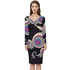 Fractal Math Abstract Abstract Art Digital Art Long Sleeve V-neck Bodycon Dress  by Ravend