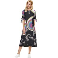 Fractal Math Abstract Abstract Art Digital Art Bow Sleeve Chiffon Midi Dress by Ravend