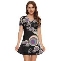 Fractal Math Abstract Abstract Art Digital Art V-neck High Waist Chiffon Mini Dress by Ravend