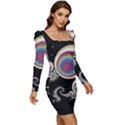 Fractal Math Abstract Abstract Art Digital Art Women Long Sleeve Ruched Stretch Jersey Dress View2