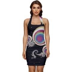 Fractal Math Abstract Abstract Art Digital Art Sleeveless Wide Square Neckline Ruched Bodycon Dress by Ravend