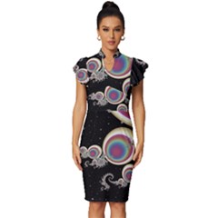 Fractal Math Abstract Abstract Art Digital Art Vintage Frill Sleeve V-neck Bodycon Dress by Ravend