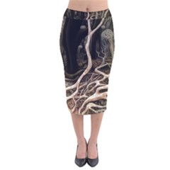 Tree Nature Landscape Forest Velvet Midi Pencil Skirt by Ravend