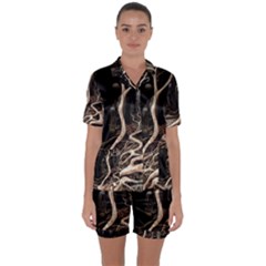 Tree Nature Landscape Forest Satin Short Sleeve Pajamas Set by Ravend