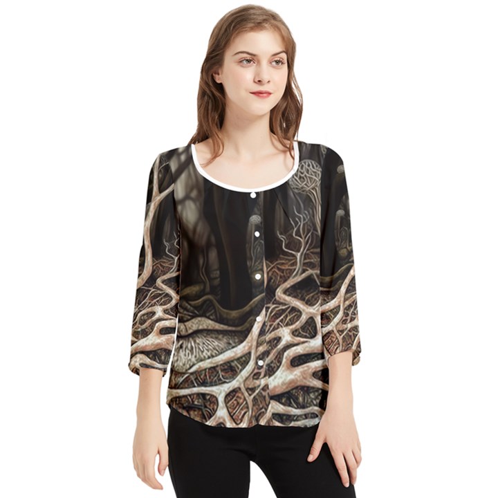 Tree Nature Landscape Forest Chiffon Quarter Sleeve Blouse