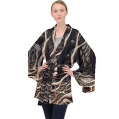 Tree Nature Landscape Forest Long Sleeve Velvet Kimono  by Ravend