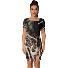 Tree Nature Landscape Forest Fitted Knot Split End Bodycon Dress