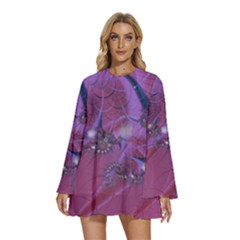 Fractal Math Abstract Abstract Art Digital Arts Round Neck Long Sleeve Bohemian Style Chiffon Mini Dress by Ravend