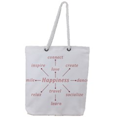 Happiness Typographic Style Concept Full Print Rope Handle Tote (large) by dflcprintsclothing