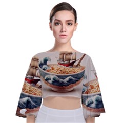 Ai Generated Noodles Pirate Chinese Food Food Tie Back Butterfly Sleeve Chiffon Top by danenraven