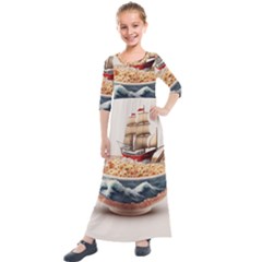 Ai Generated Noodles Pirate Chinese Food Food Kids  Quarter Sleeve Maxi Dress by danenraven