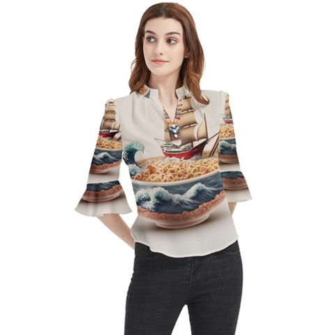 Ai Generated Noodles Pirate Chinese Food Food Loose Horn Sleeve Chiffon Blouse by danenraven