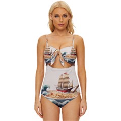 Ai Generated Noodles Pirate Chinese Food Food Knot Front One-piece Swimsuit by danenraven