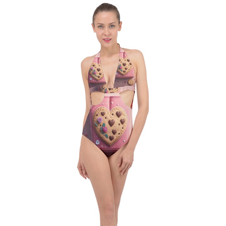 Cookies Valentine Heart Holiday Gift Love Halter Front Plunge Swimsuit