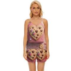 Cookies Valentine Heart Holiday Gift Love V-neck Satin Pajamas Set by danenraven