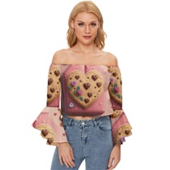 Cookies Valentine Heart Holiday Gift Love Off Shoulder Flutter Bell Sleeve Top by danenraven