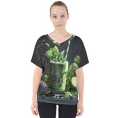 Ai Generated Drink Spinach Smooth Apple Ginger V-neck Dolman Drape Top by danenraven