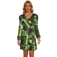 Ai Generated Drink Spinach Smooth Apple Ginger Long Sleeve Waist Tie Ruffle Velvet Dress by danenraven