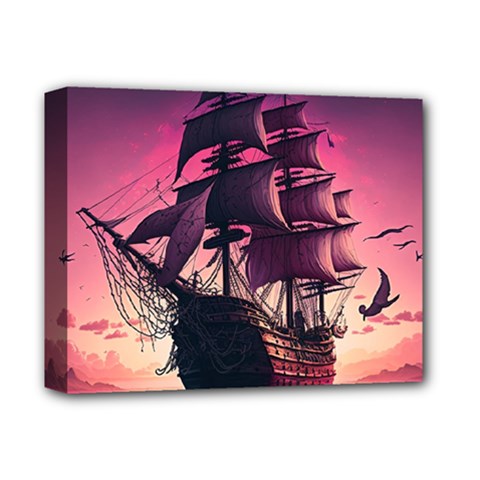 Ship Pirate Adventure Landscape Ocean Sun Heaven Deluxe Canvas 14  X 11  (stretched) by danenraven