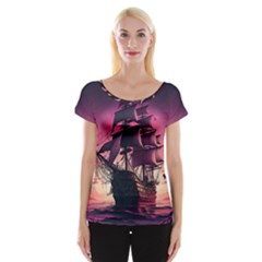 Ship Pirate Adventure Landscape Ocean Sun Heaven Cap Sleeve Top by danenraven