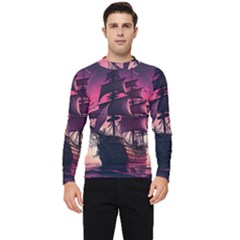 Ship Pirate Adventure Landscape Ocean Sun Heaven Men s Long Sleeve Rash Guard