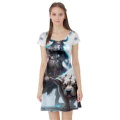 Ai Generated Viking God Fantasy Dog Norse Man Short Sleeve Skater Dress by danenraven