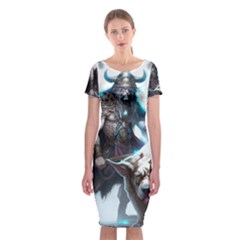 Ai Generated Viking God Fantasy Dog Norse Man Classic Short Sleeve Midi Dress by danenraven