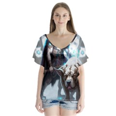 Ai Generated Viking God Fantasy Dog Norse Man V-neck Flutter Sleeve Top by danenraven