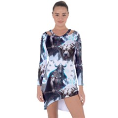 Ai Generated Viking God Fantasy Dog Norse Man Asymmetric Cut-out Shift Dress by danenraven