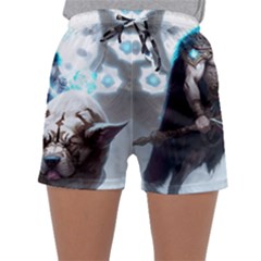 Ai Generated Viking God Fantasy Dog Norse Man Sleepwear Shorts by danenraven