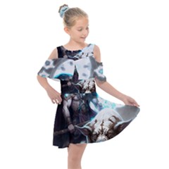 Ai Generated Viking God Fantasy Dog Norse Man Kids  Shoulder Cutout Chiffon Dress by danenraven